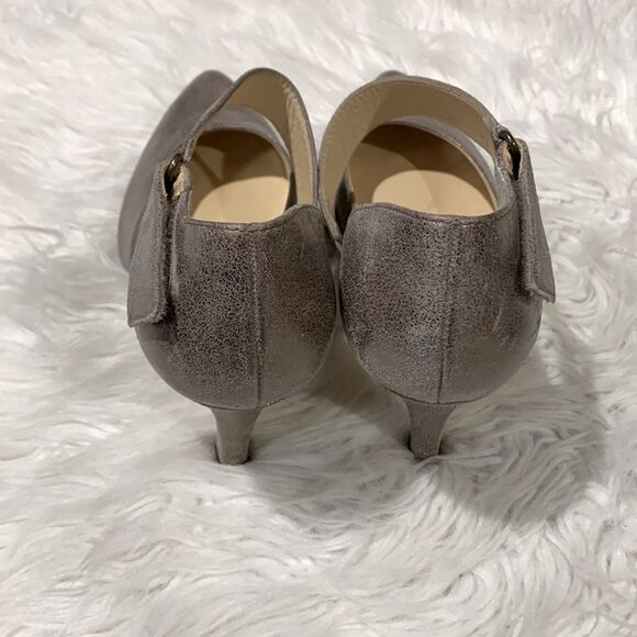 PAUL Green metallic champagne leather strap heels shoes hook & loop closure - Picture 3 of 15